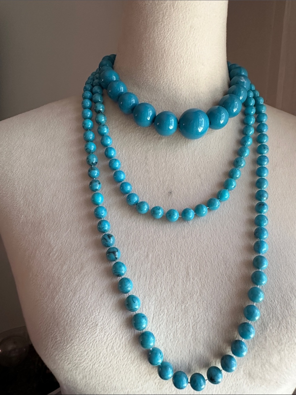 Set of 2 Turquoise Tone Acrylic Beaded Multi-Strand Necklace - Women Jewelry
